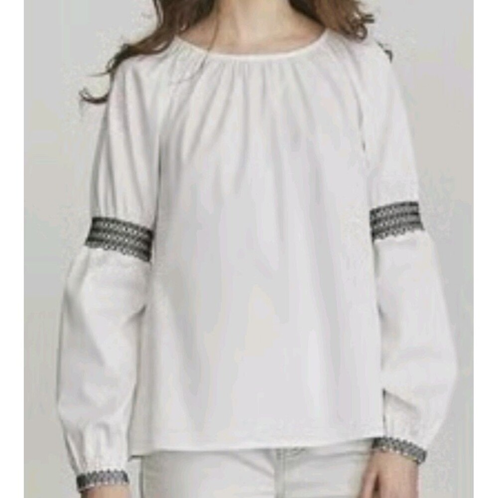 Elizabeth and James Blouse Womens Large White Black‎ Embroidered